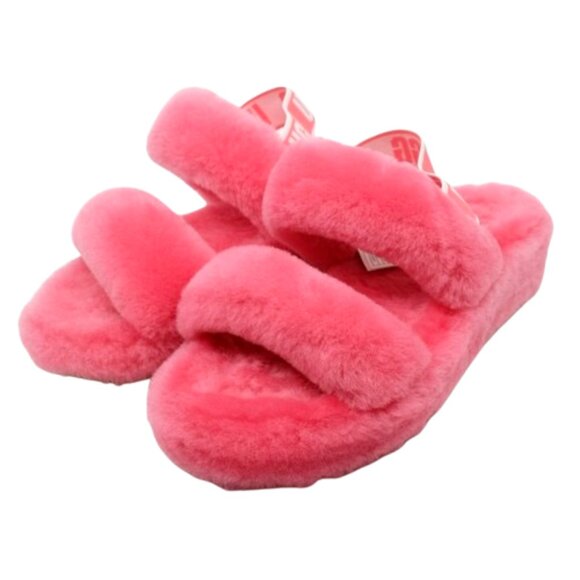 UGG~Oh Yeah Slide~PINK SHEARLING SLIPPERS~SIZE 8. LIKE NEW - Picture 1 of 6